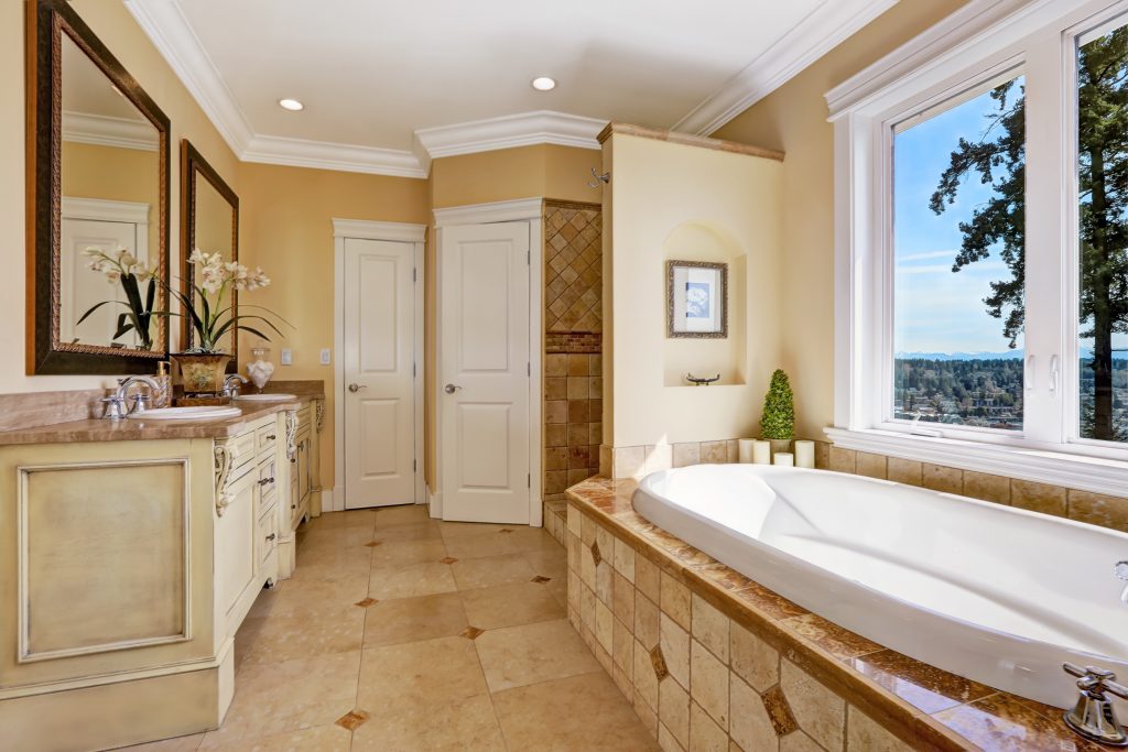 Soft tones bathroom interior in luxury home